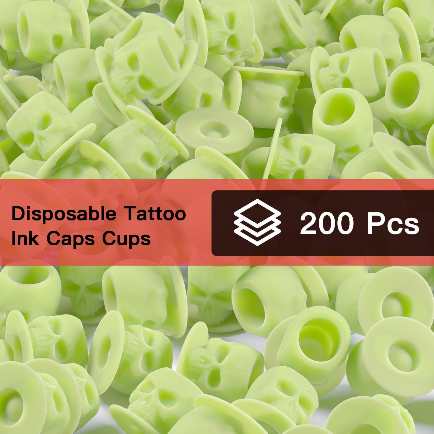 Tazas de Tinta para Tatuajes OZER 200pcs Silicona Verde Calavera