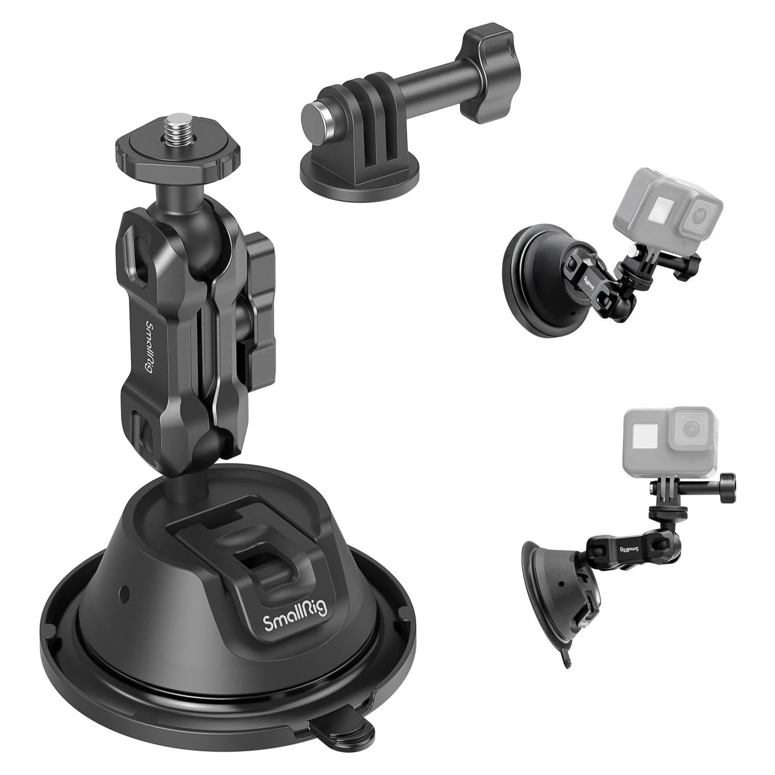 Double-Layer Suction Cup Mount for GoPro Hero 11/10 / 9, for DJI Osmo Action/Procket, for Insta360 X3, Double Ball Head Support 360° Rotation, Mount on Car Windshield or Window SC-1K - 4193