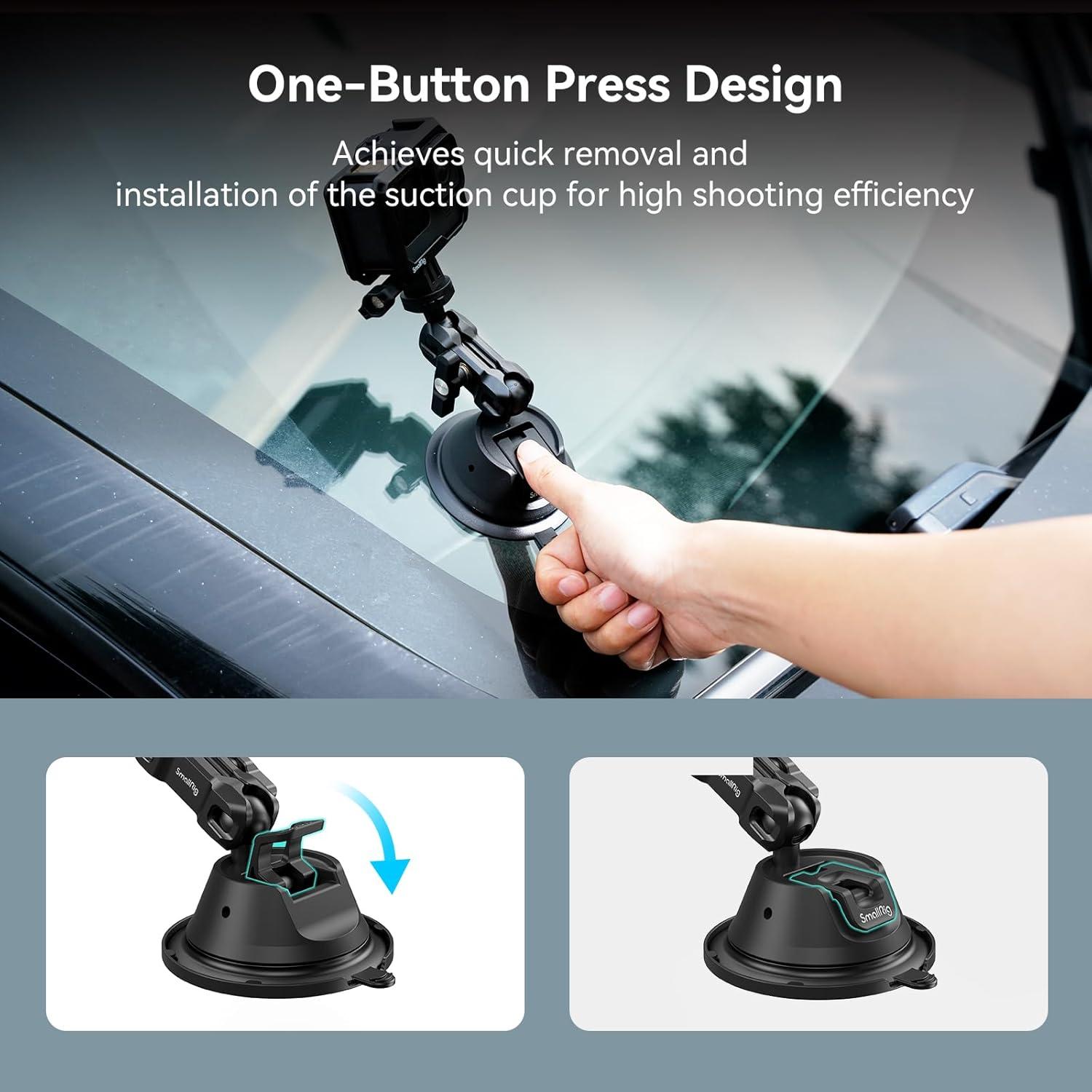 Double-Layer Suction Cup Mount for GoPro Hero 11/10 / 9, for DJI Osmo Action/Procket, for Insta360 X3, Double Ball Head Support 360° Rotation, Mount on Car Windshield or Window SC-1K - 4193