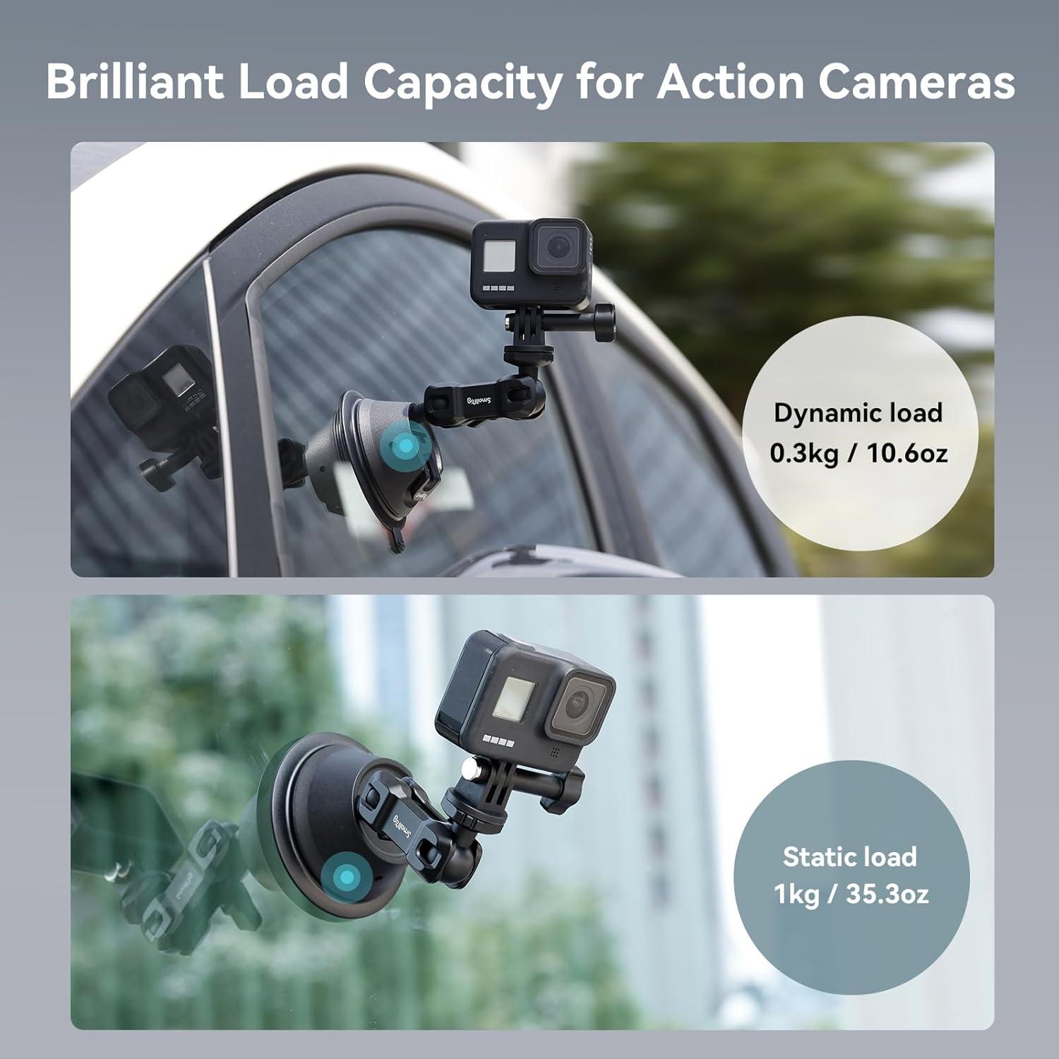 Double-Layer Suction Cup Mount for GoPro Hero 11/10 / 9, for DJI Osmo Action/Procket, for Insta360 X3, Double Ball Head Support 360° Rotation, Mount on Car Windshield or Window SC-1K - 4193