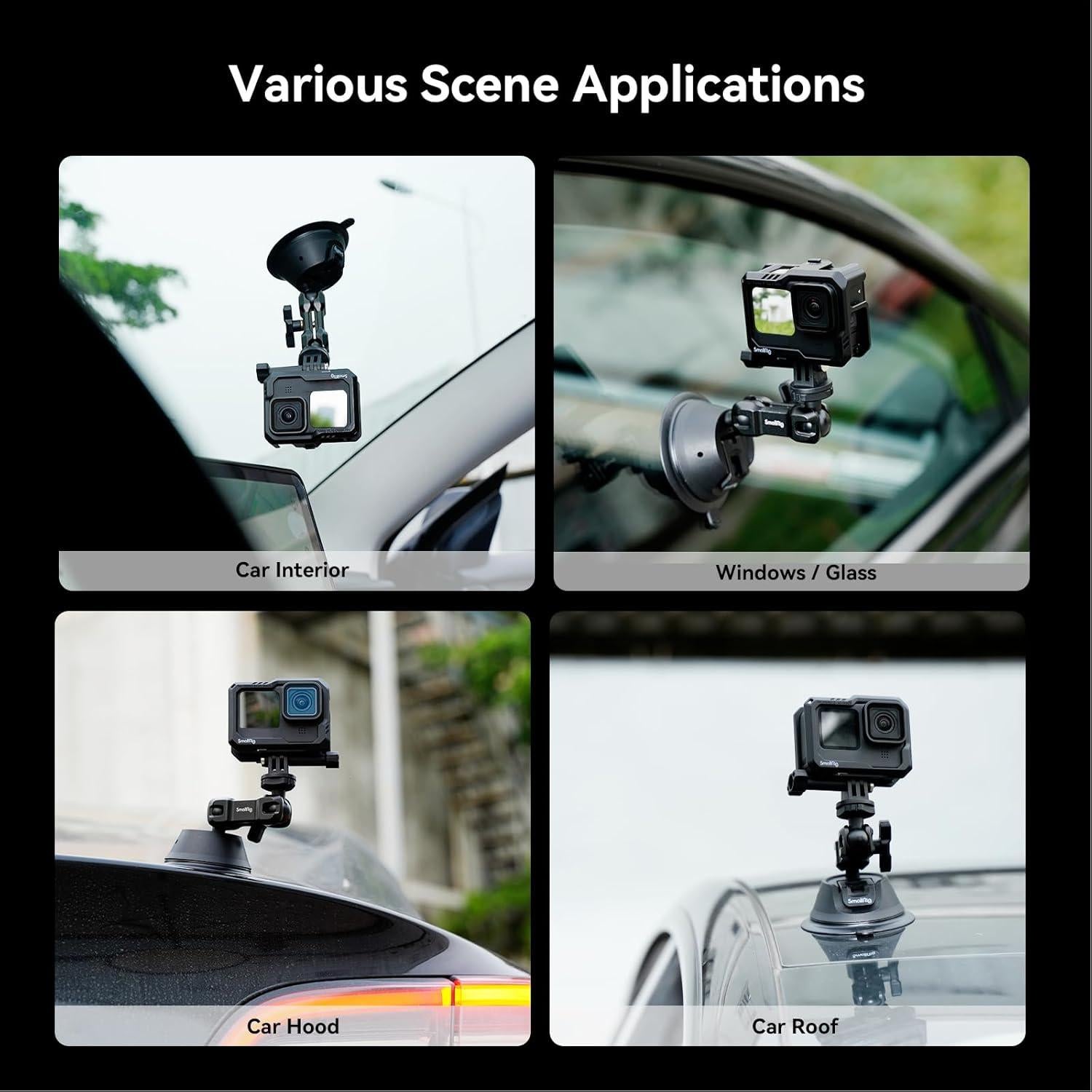 Double-Layer Suction Cup Mount for GoPro Hero 11/10 / 9, for DJI Osmo Action/Procket, for Insta360 X3, Double Ball Head Support 360° Rotation, Mount on Car Windshield or Window SC-1K - 4193