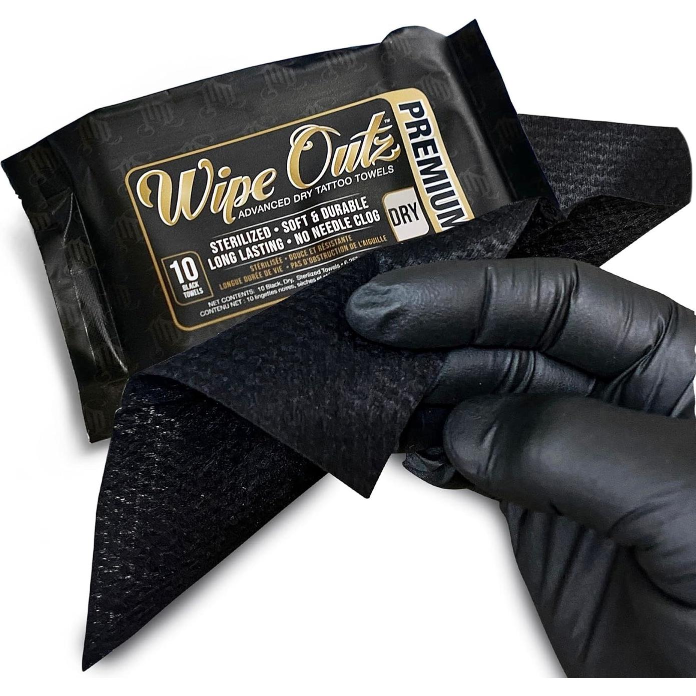 Toallas Secas para Tatuajes Wipe Outz - 40 Unidades Negras