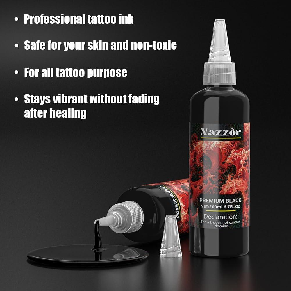 Tinta de Tatuaje Nazzor 200ml Negra para Sombreado y Contorno
