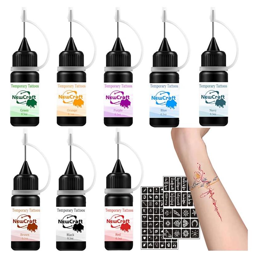 Kit de Tatuajes Temporales NewCraft 8 Tintas 78 Plantillas