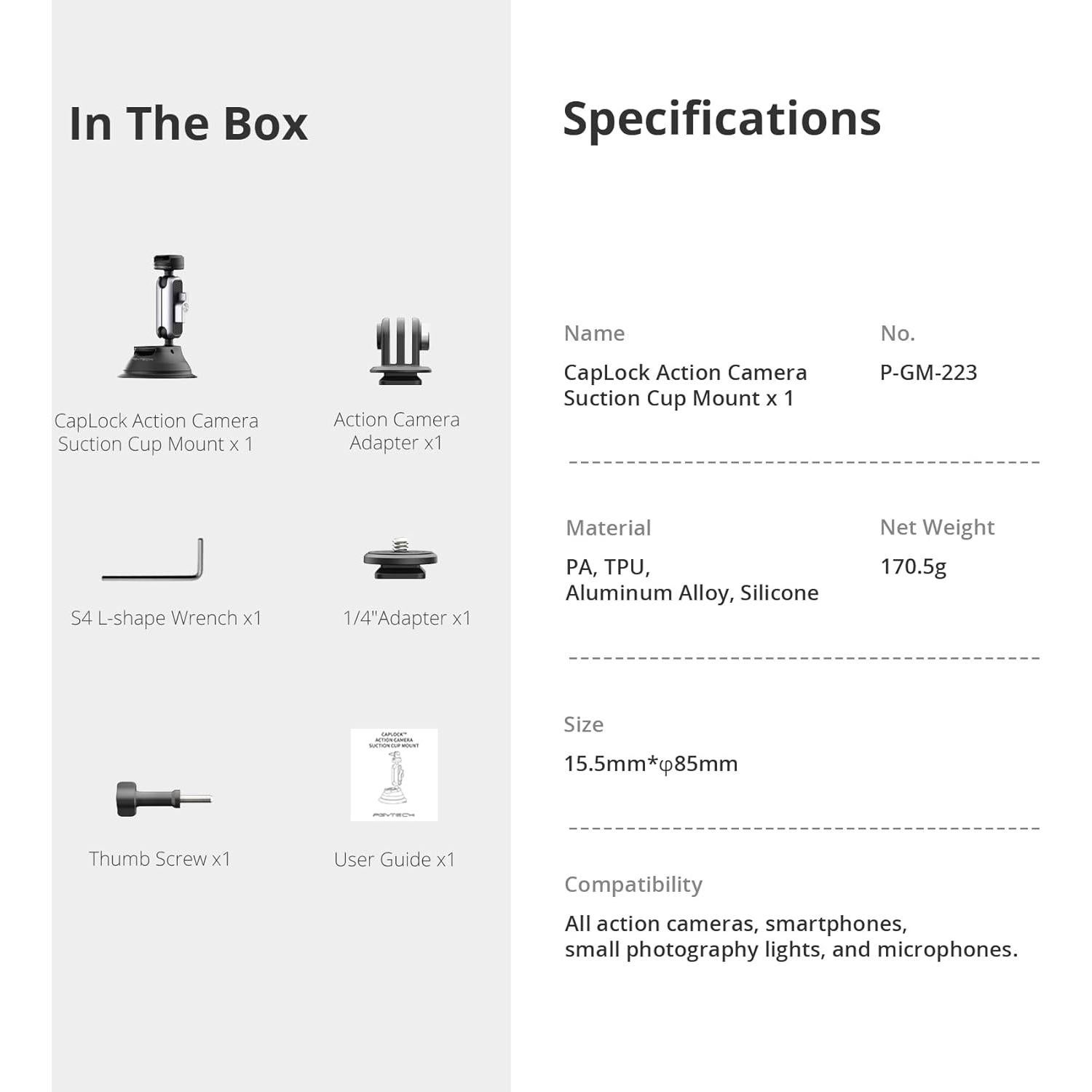 Soporte de Ventosa PGYTECH CapLock para Cámaras de Acción