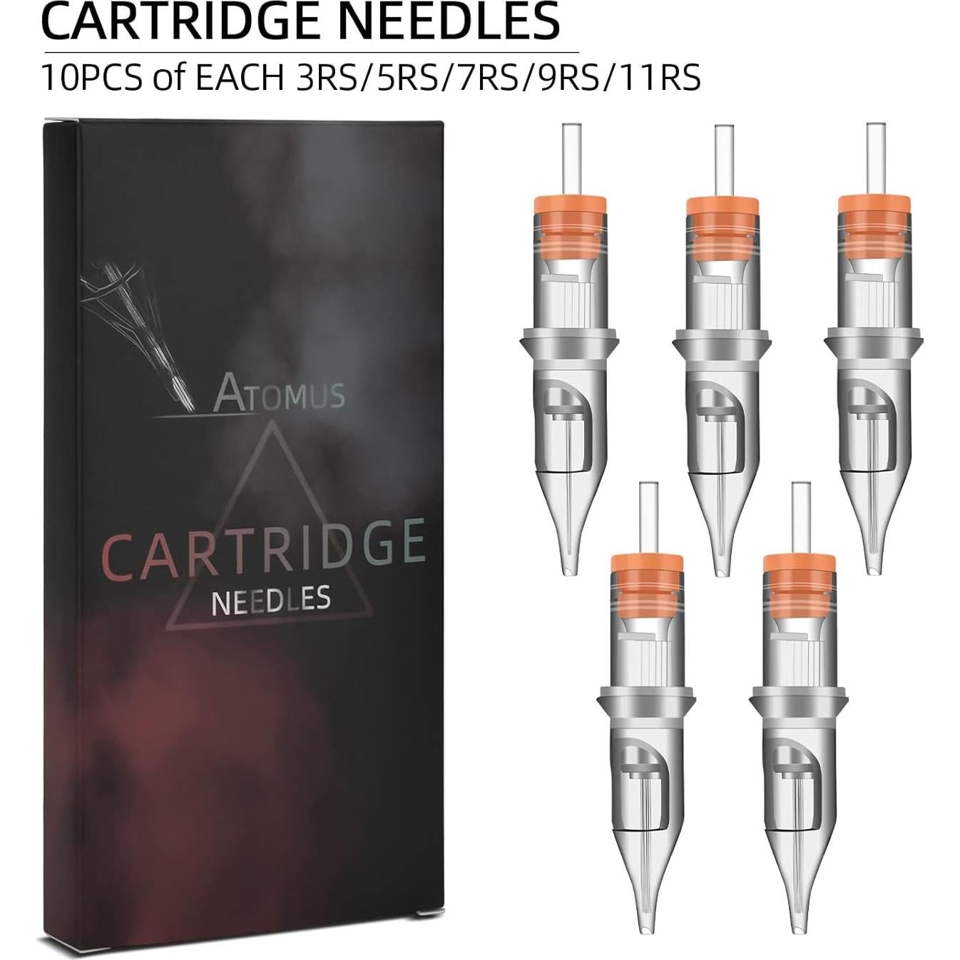 50 Agujas de Cartucho de Tatuaje Mixtas ATOMUS 3RS 5RS 7RS 9RS 11RS