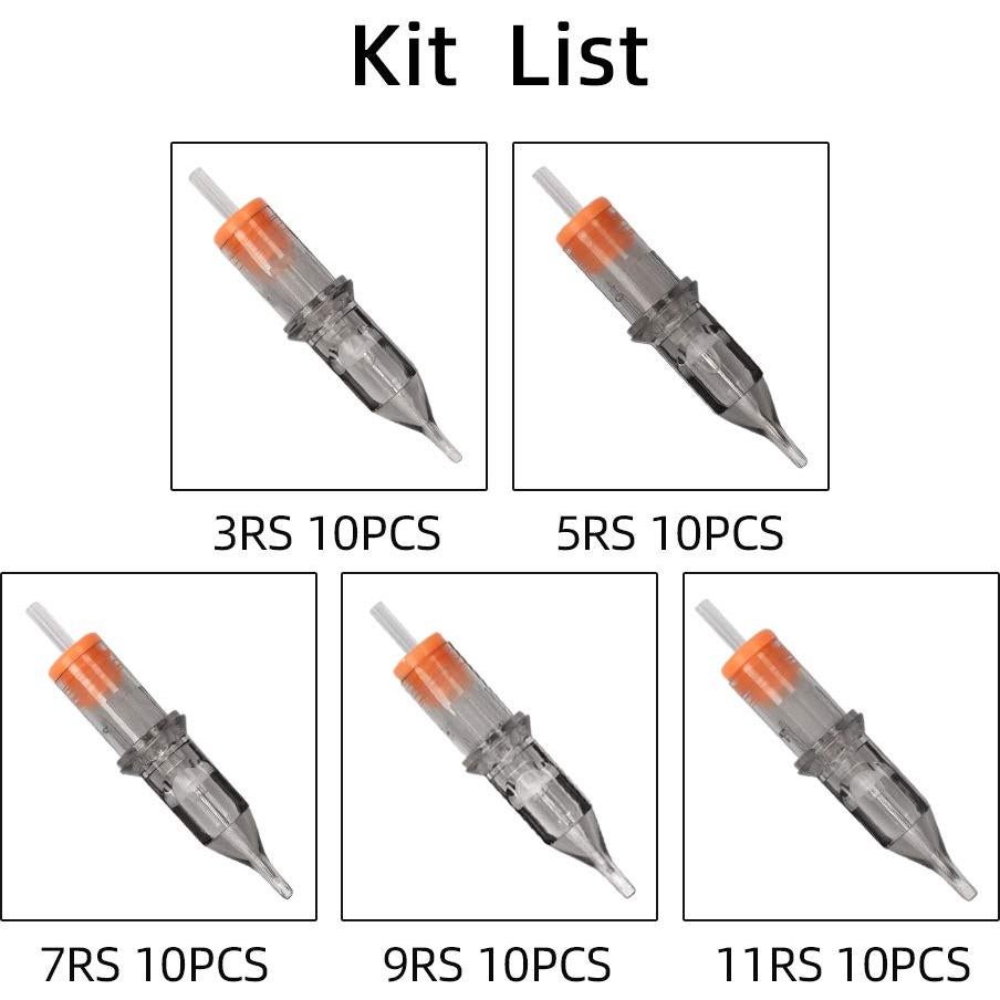 50 Agujas de Cartucho de Tatuaje Mixtas ATOMUS 3RS 5RS 7RS 9RS 11RS