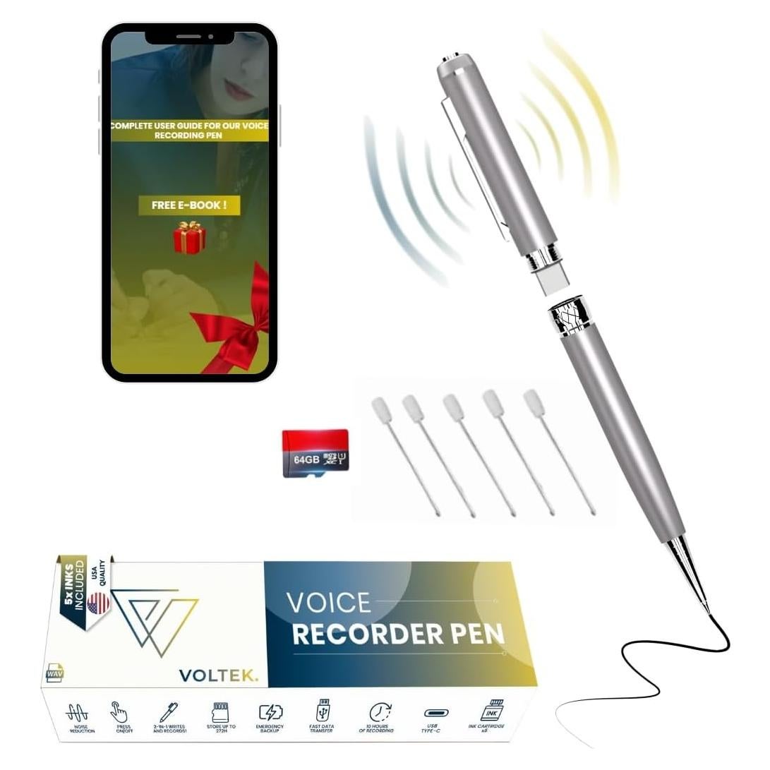 Grabadora de Voz Digital Voltek 64GB Micrófono Compacto