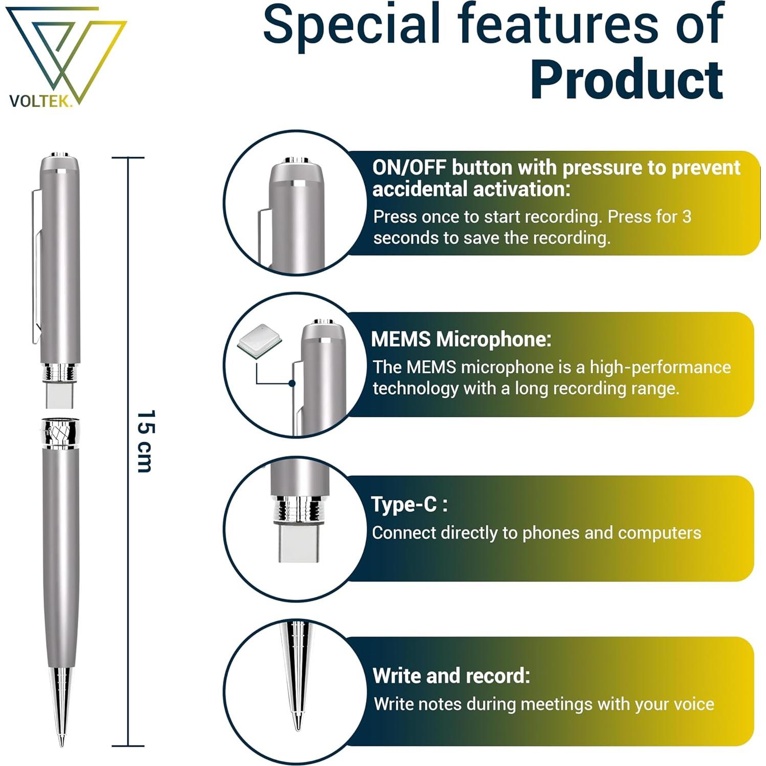 Grabadora de Voz Digital Voltek 64GB Micrófono Compacto