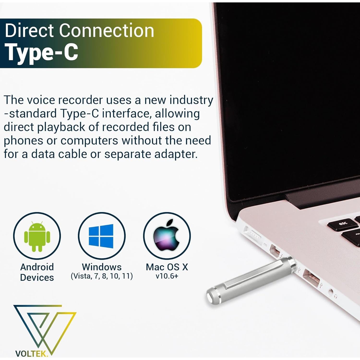 Grabadora de Voz Digital Voltek 64GB Micrófono Compacto