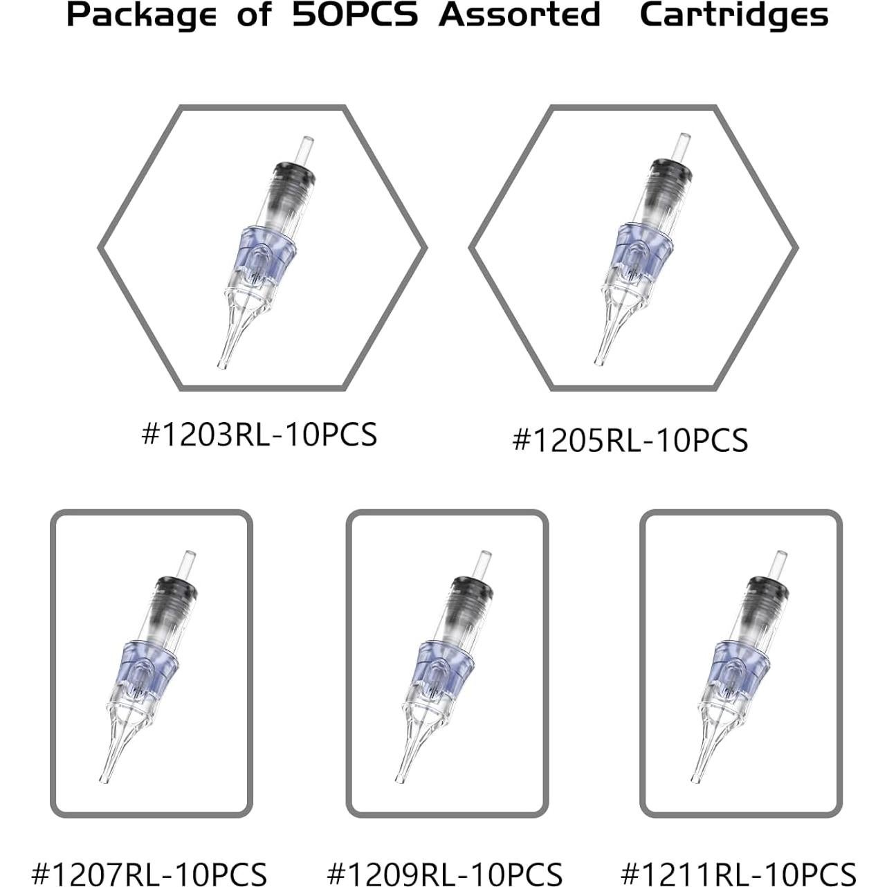 Agujas de Cartucho de Tatuaje BRONC 50pcs Mixtas 0.35mm