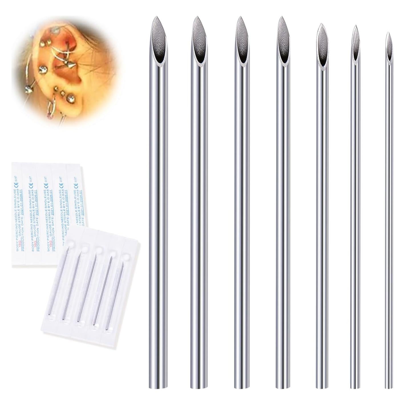 14 Agujas de Piercing Estériles DJCIW Acero Inoxidable Mixto