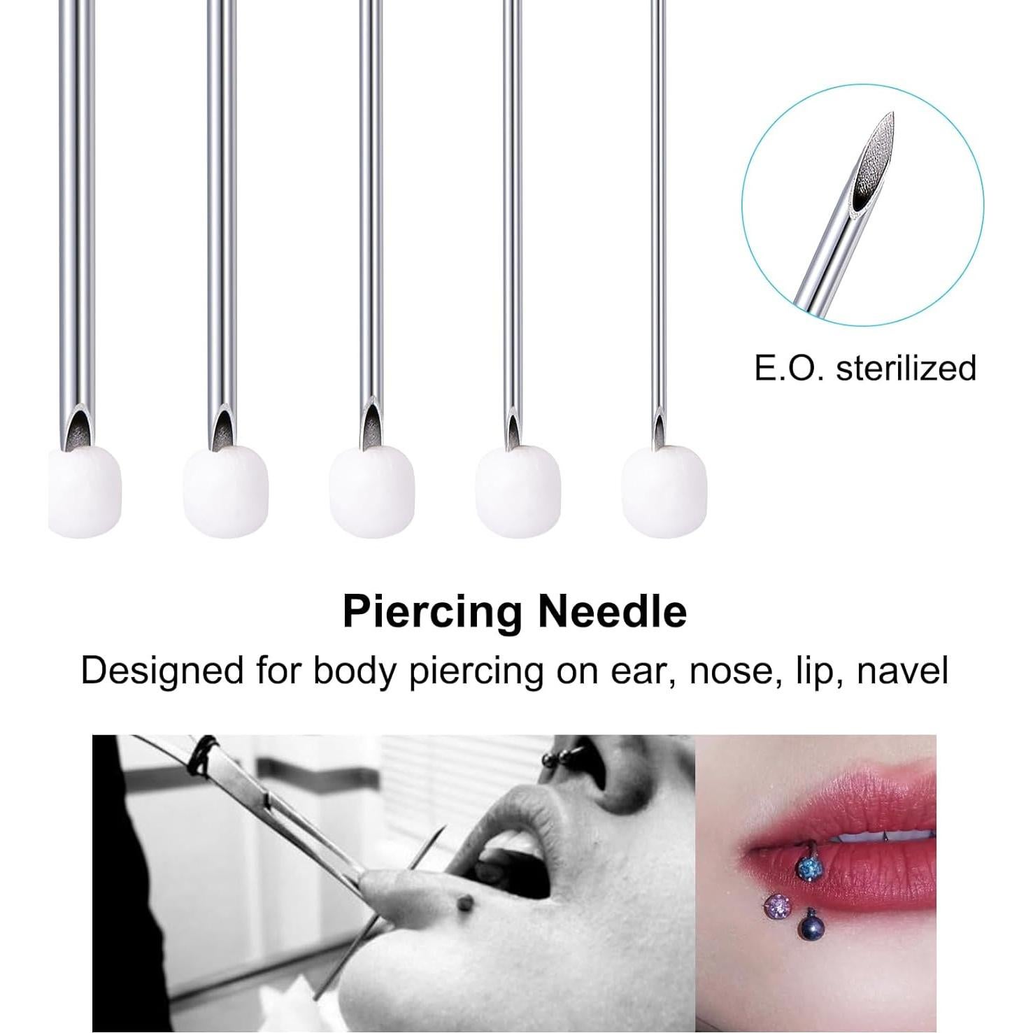14 Agujas de Piercing Estériles DJCIW Acero Inoxidable Mixto