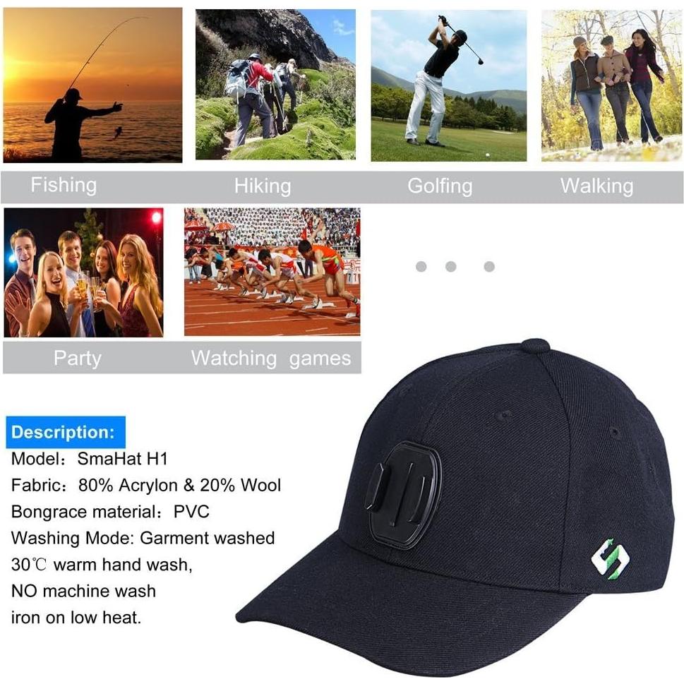 Gorra de béisbol Smatree con montura GoPro Hero 58-60cm negra