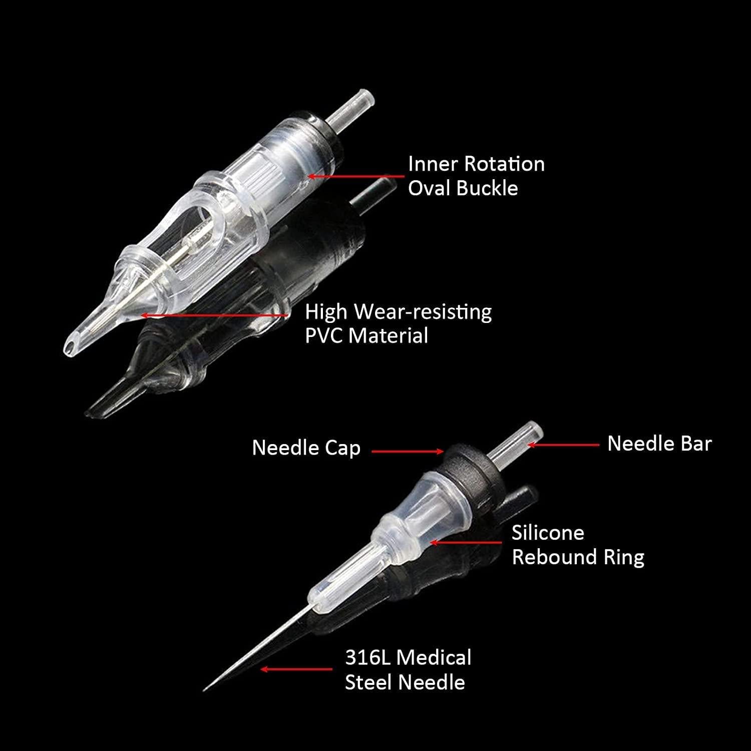 Agujas de Cartucho para Tatuaje Emalla 60Pcs Tamaños Mixtos