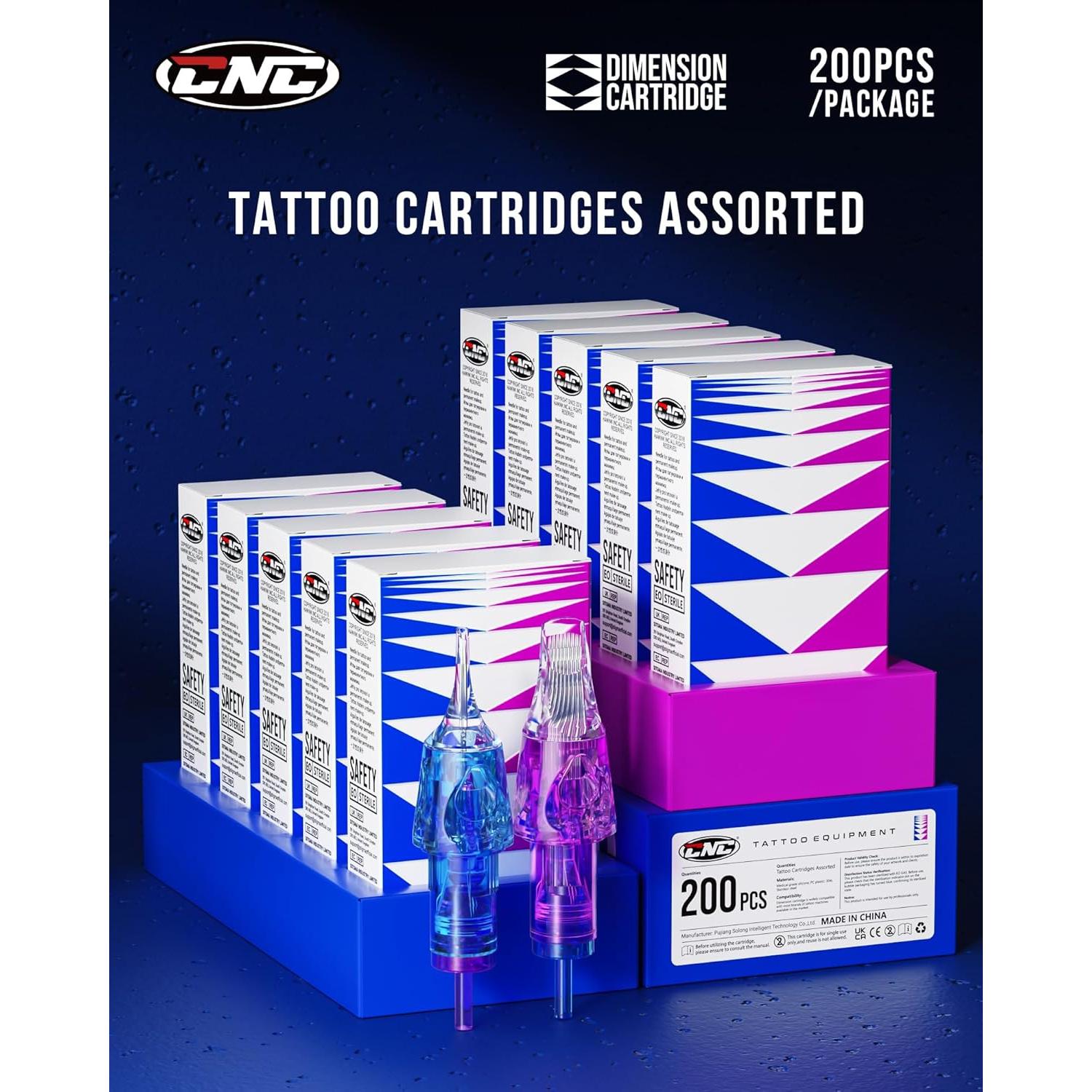 Agujas de Cartucho para Tatuaje CNC 200pcs Variadas con Membrana