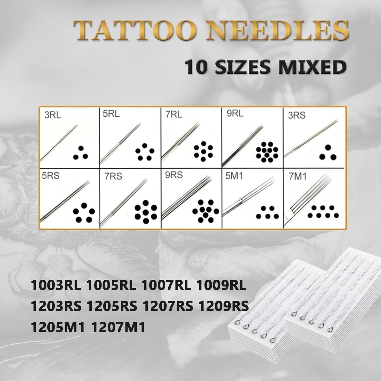 Agujas de Tatuaje LEEYUKA 50PCS Mixtas 3RL 5RL 7RL 9RL