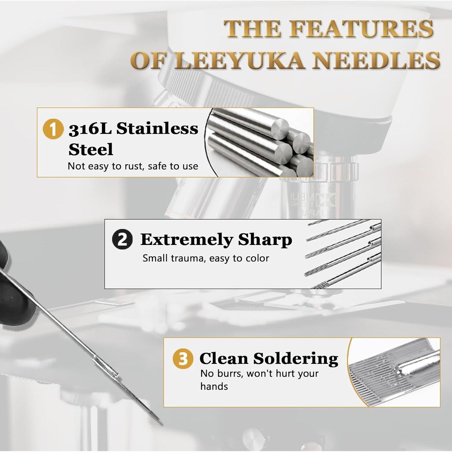 Agujas de Tatuaje LEEYUKA 50PCS Mixtas 3RL 5RL 7RL 9RL