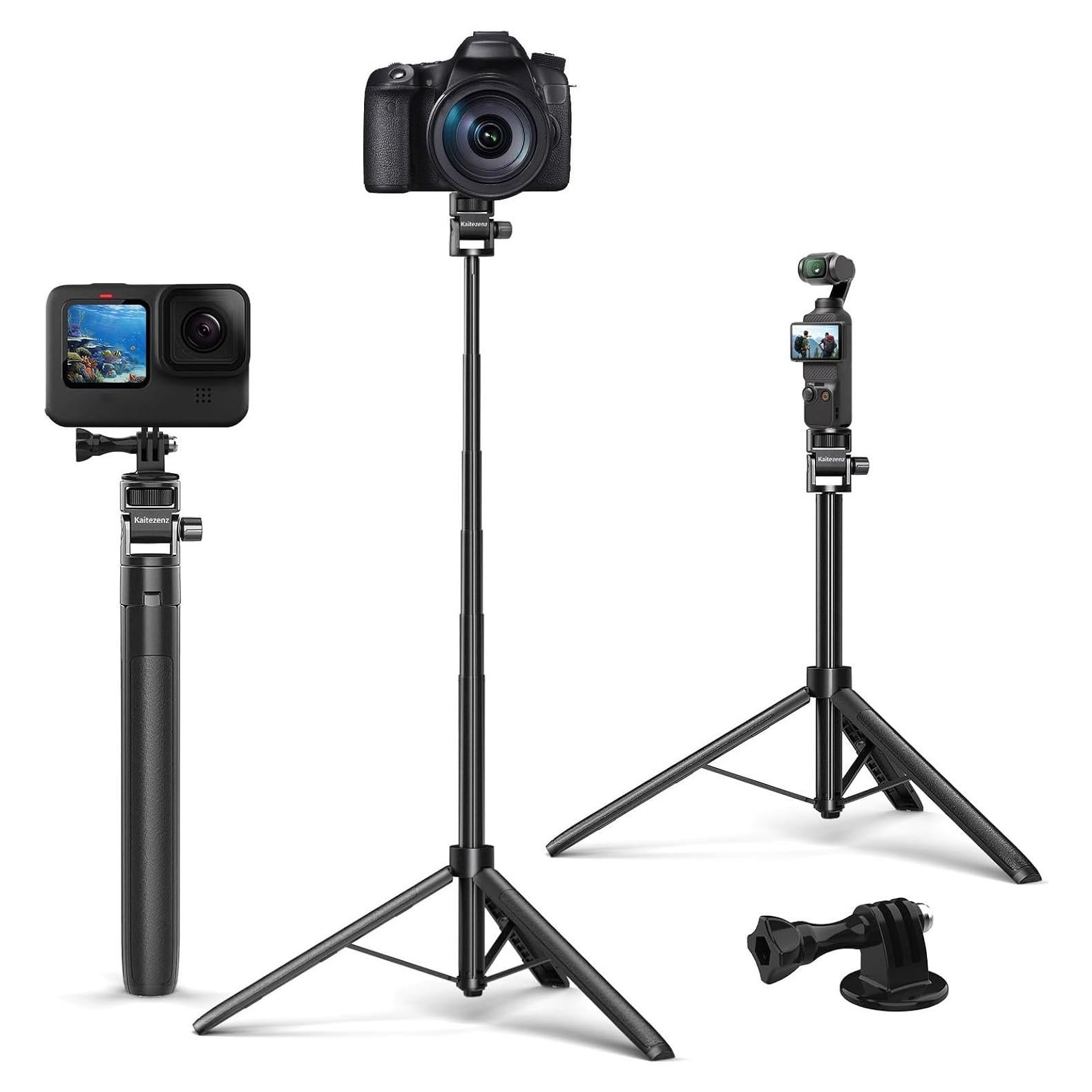 63in Selfie Stick Tripod for Gopro Camera, Long Extendable Tripod Stand Selfie Vlog Handle Portable Lightweight 7 Sections for GoPro Max Hero 13 12 11 10 9 8 7 DJI OSMO Action Camera