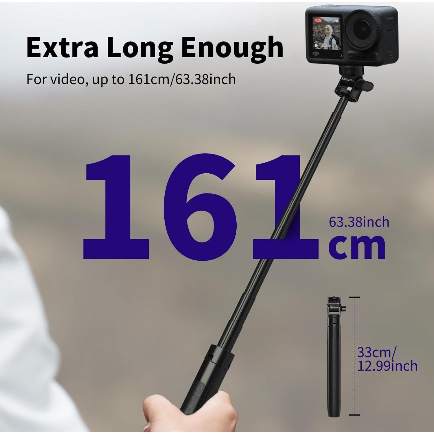 63in Selfie Stick Tripod for Gopro Camera, Long Extendable Tripod Stand Selfie Vlog Handle Portable Lightweight 7 Sections for GoPro Max Hero 13 12 11 10 9 8 7 DJI OSMO Action Camera