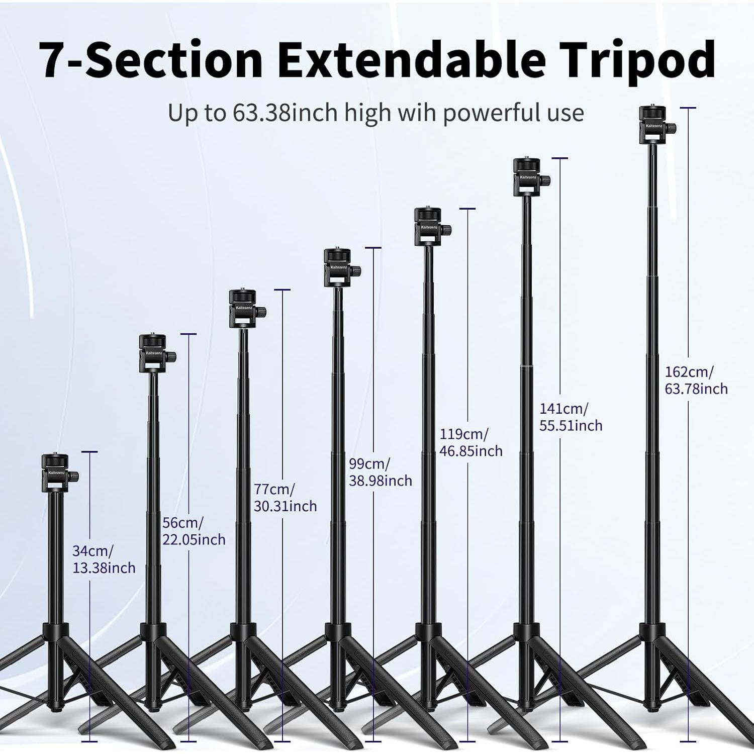 63in Selfie Stick Tripod for Gopro Camera, Long Extendable Tripod Stand Selfie Vlog Handle Portable Lightweight 7 Sections for GoPro Max Hero 13 12 11 10 9 8 7 DJI OSMO Action Camera