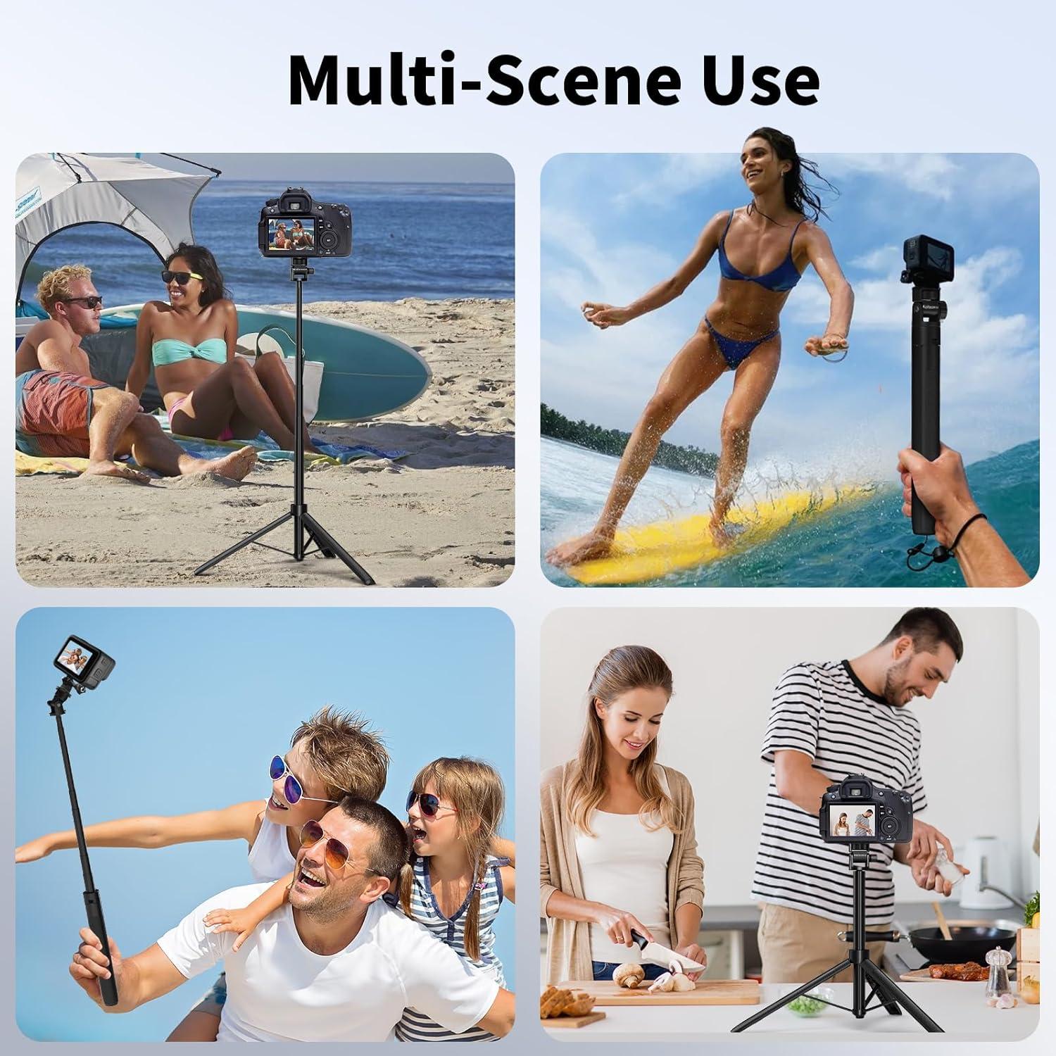 63in Selfie Stick Tripod for Gopro Camera, Long Extendable Tripod Stand Selfie Vlog Handle Portable Lightweight 7 Sections for GoPro Max Hero 13 12 11 10 9 8 7 DJI OSMO Action Camera