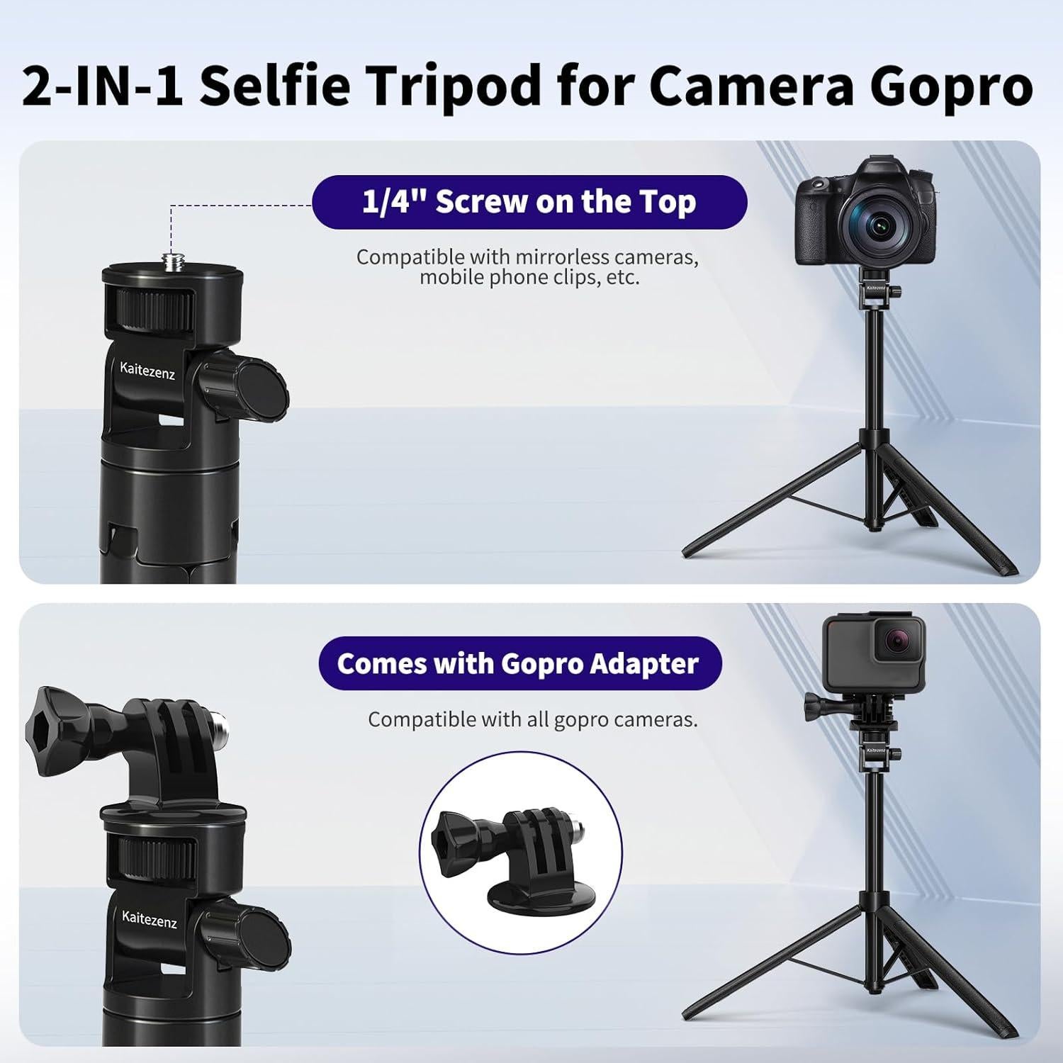 63in Selfie Stick Tripod for Gopro Camera, Long Extendable Tripod Stand Selfie Vlog Handle Portable Lightweight 7 Sections for GoPro Max Hero 13 12 11 10 9 8 7 DJI OSMO Action Camera