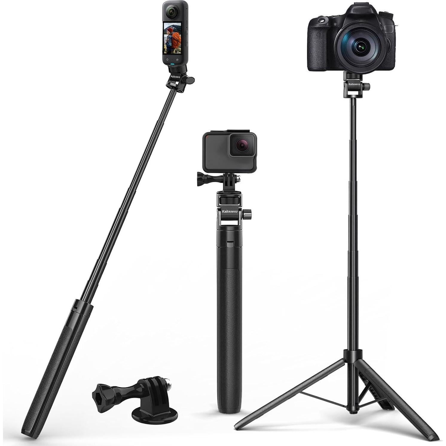 63in Selfie Stick Tripod for Gopro Camera, Long Extendable Tripod Stand Selfie Vlog Handle Portable Lightweight 7 Sections for GoPro Max Hero 13 12 11 10 9 8 7 DJI OSMO Action Camera