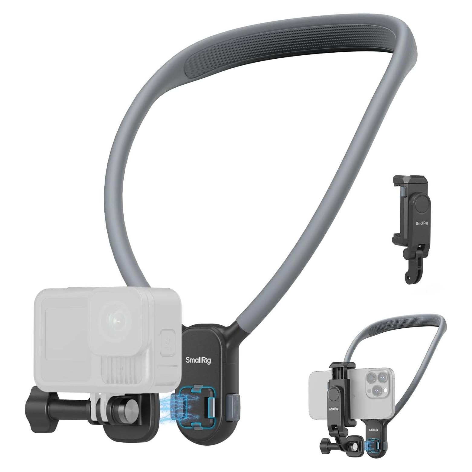 SMALLRIG Magnetic Neck Mount for Action Cameras & Phones, Comfortable POV Shooting Support with Universal 2-Prong Adapter and Phone Holder, 5128