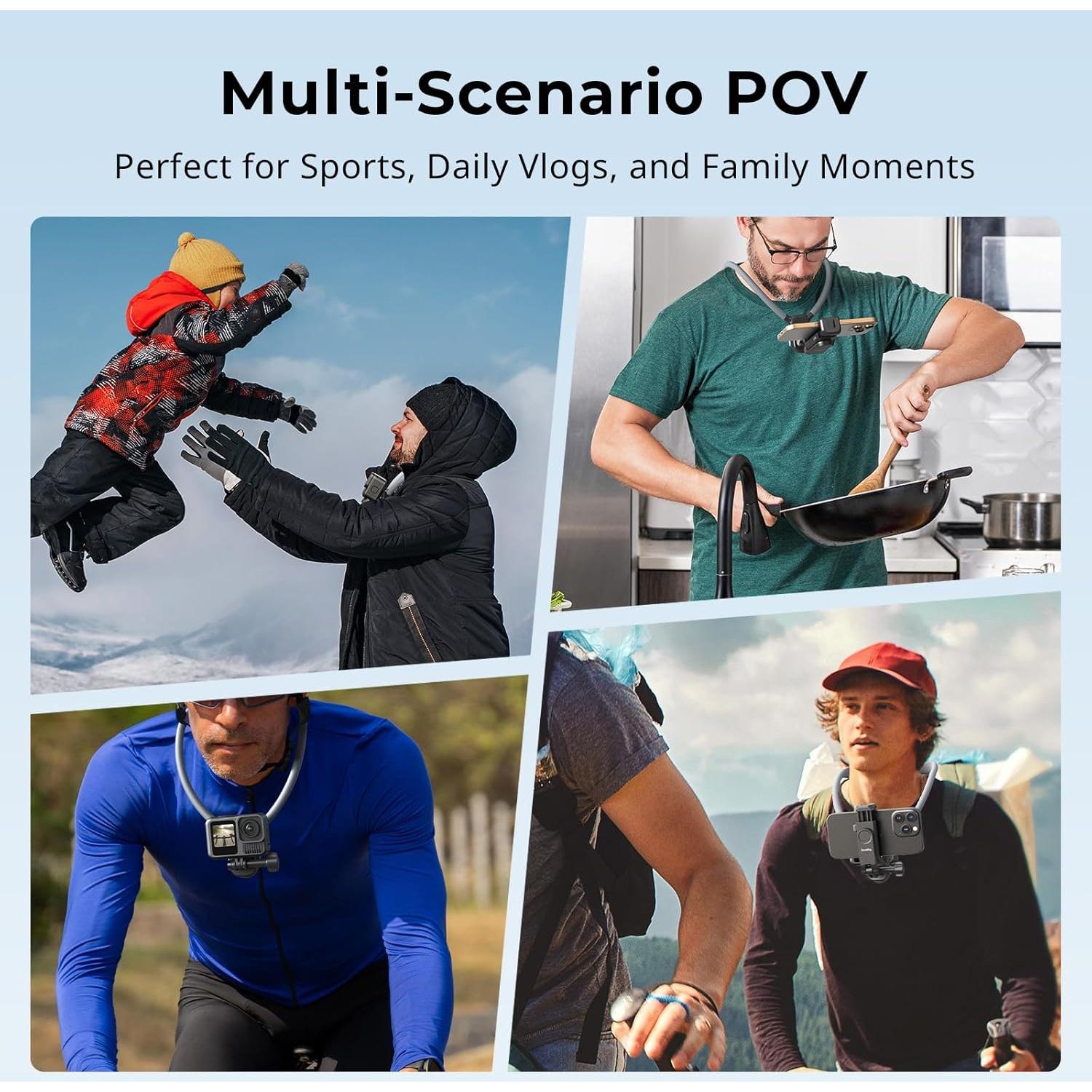 SMALLRIG Magnetic Neck Mount for Action Cameras & Phones, Comfortable POV Shooting Support with Universal 2-Prong Adapter and Phone Holder, 5128