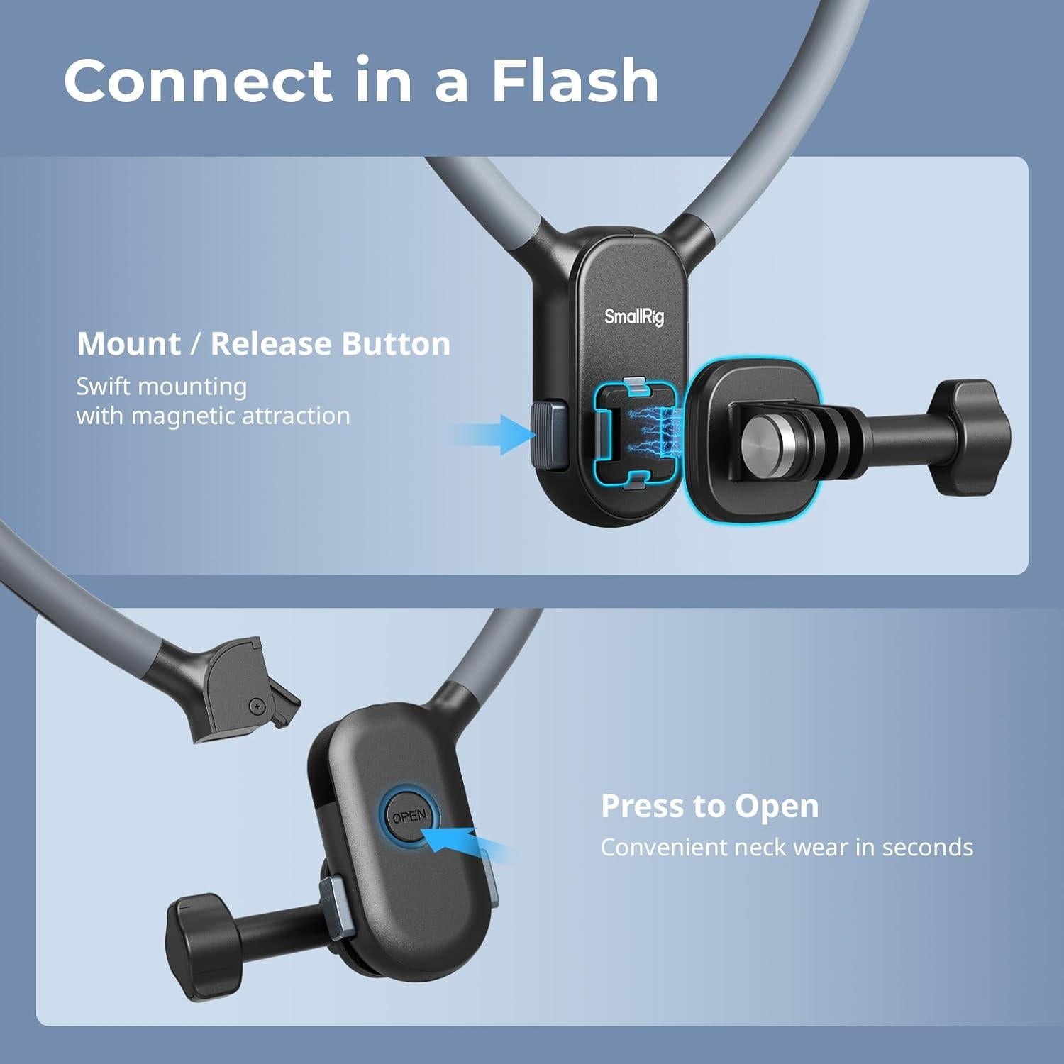 SMALLRIG Magnetic Neck Mount for Action Cameras & Phones, Comfortable POV Shooting Support with Universal 2-Prong Adapter and Phone Holder, 5128