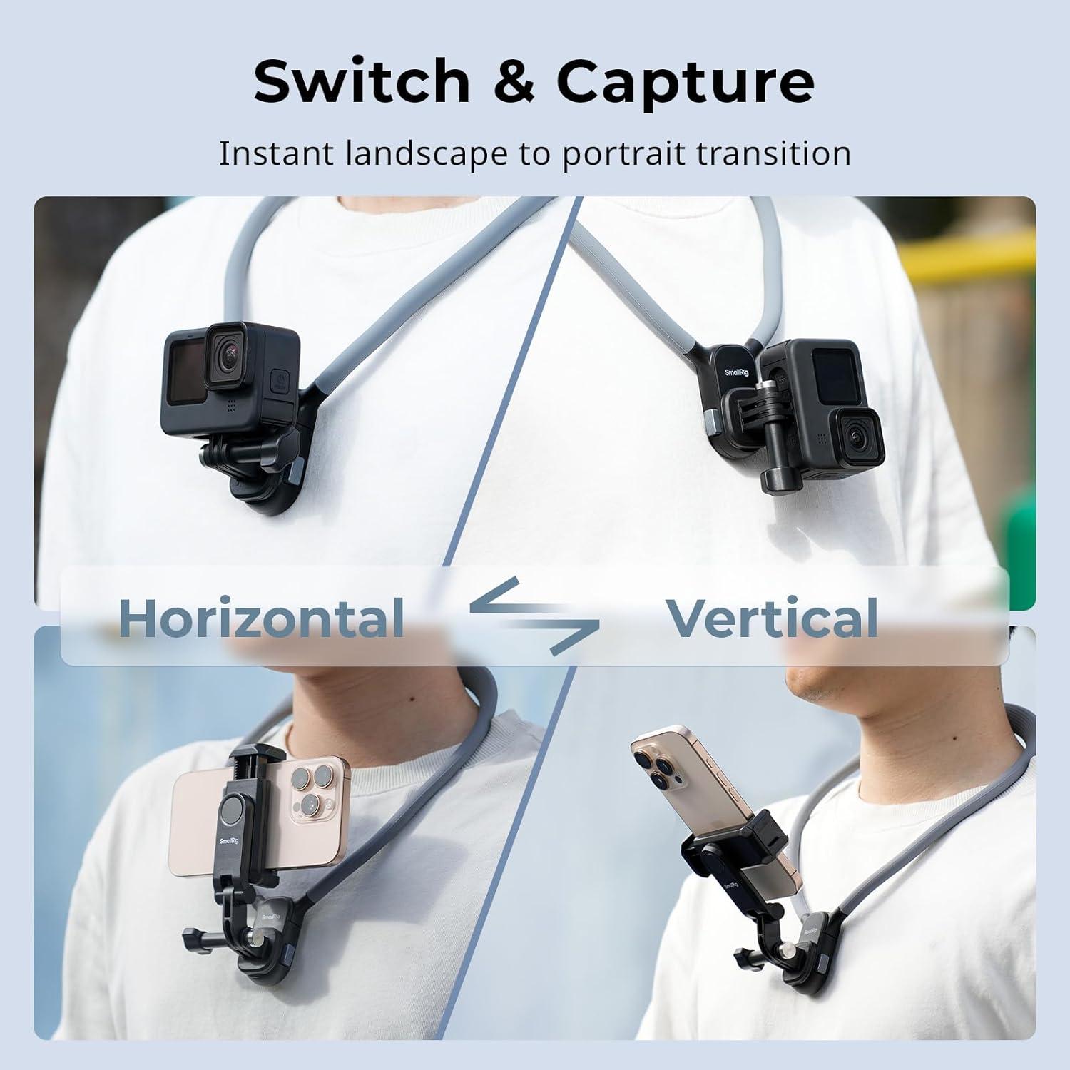 SMALLRIG Magnetic Neck Mount for Action Cameras & Phones, Comfortable POV Shooting Support with Universal 2-Prong Adapter and Phone Holder, 5128