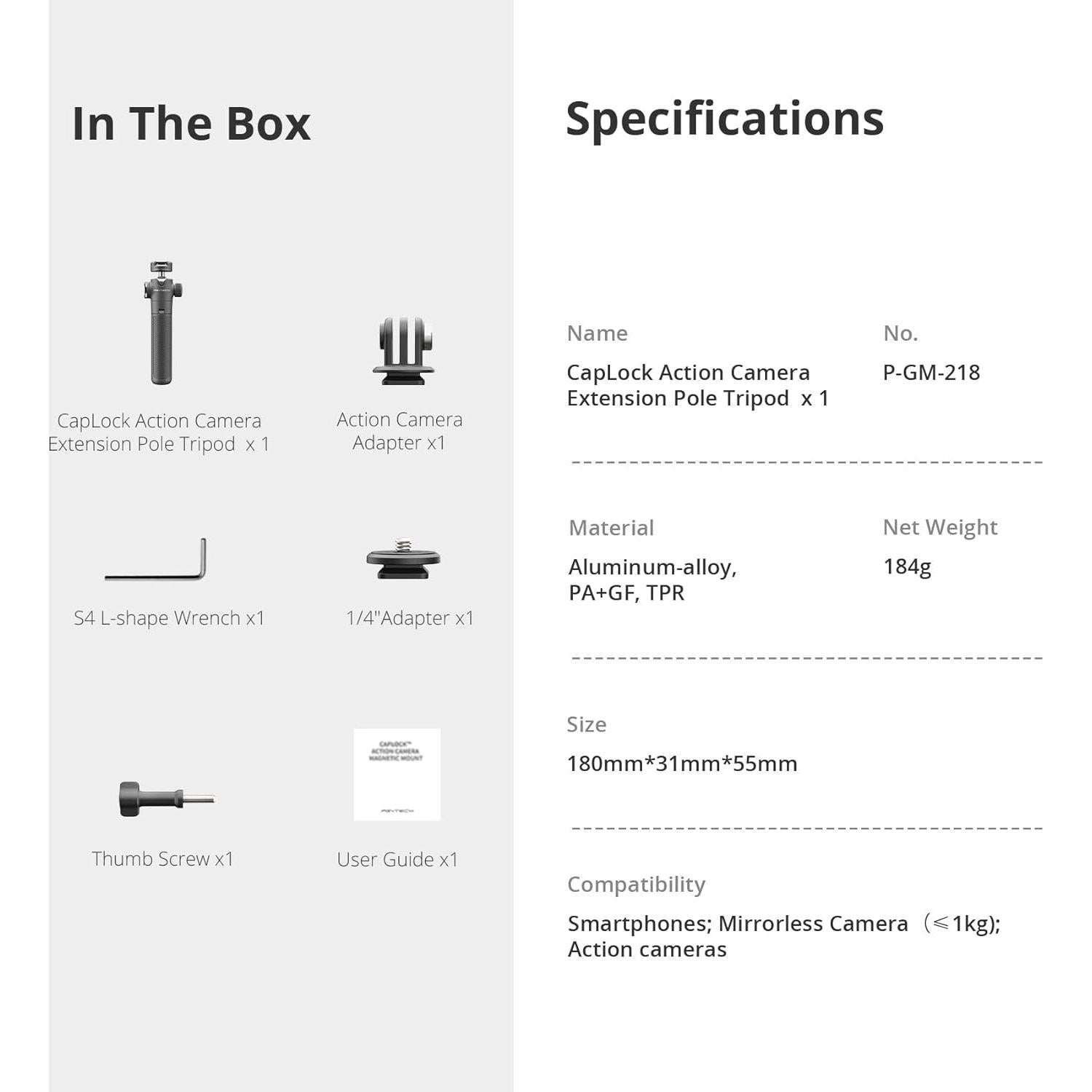 Trípode Extensible CapLock PGYTECH para Cámaras de Acción