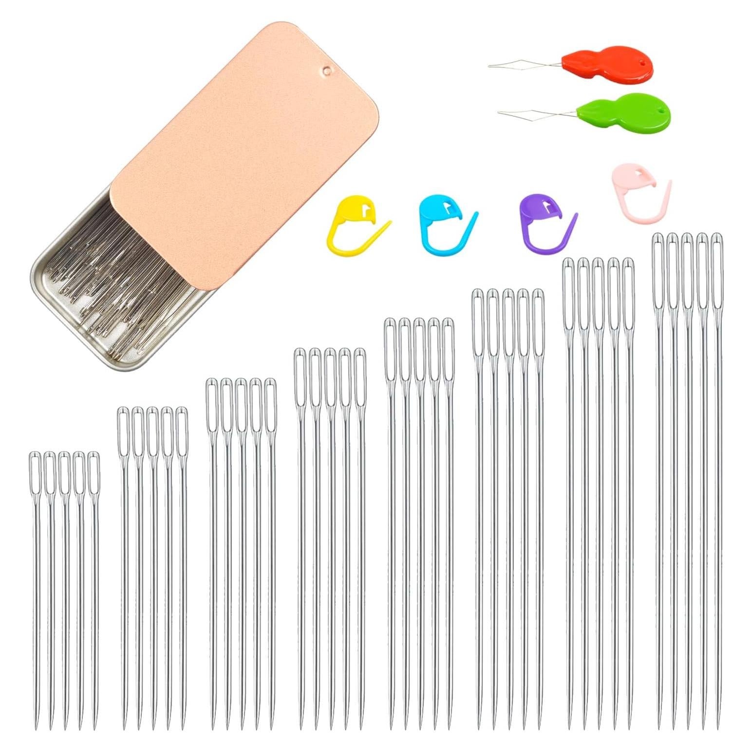 40 Agujas de Coser Eketirry Ojo Grande Acero Inoxidable