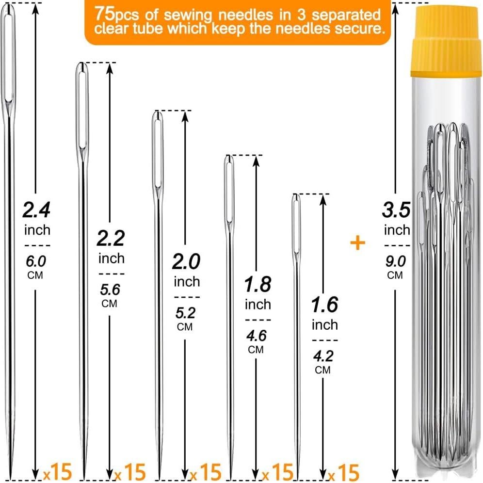 75 Agujas de Coser a Mano JollMono con Enhebradores