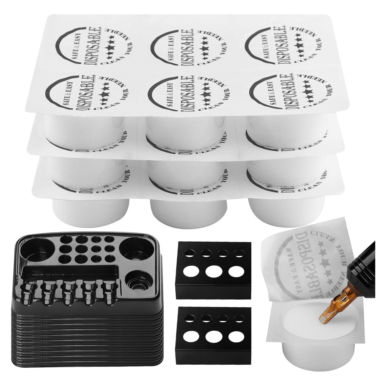 RHEIN 18 Tazas de Espuma para Tatuajes + Soportes y Bandejas