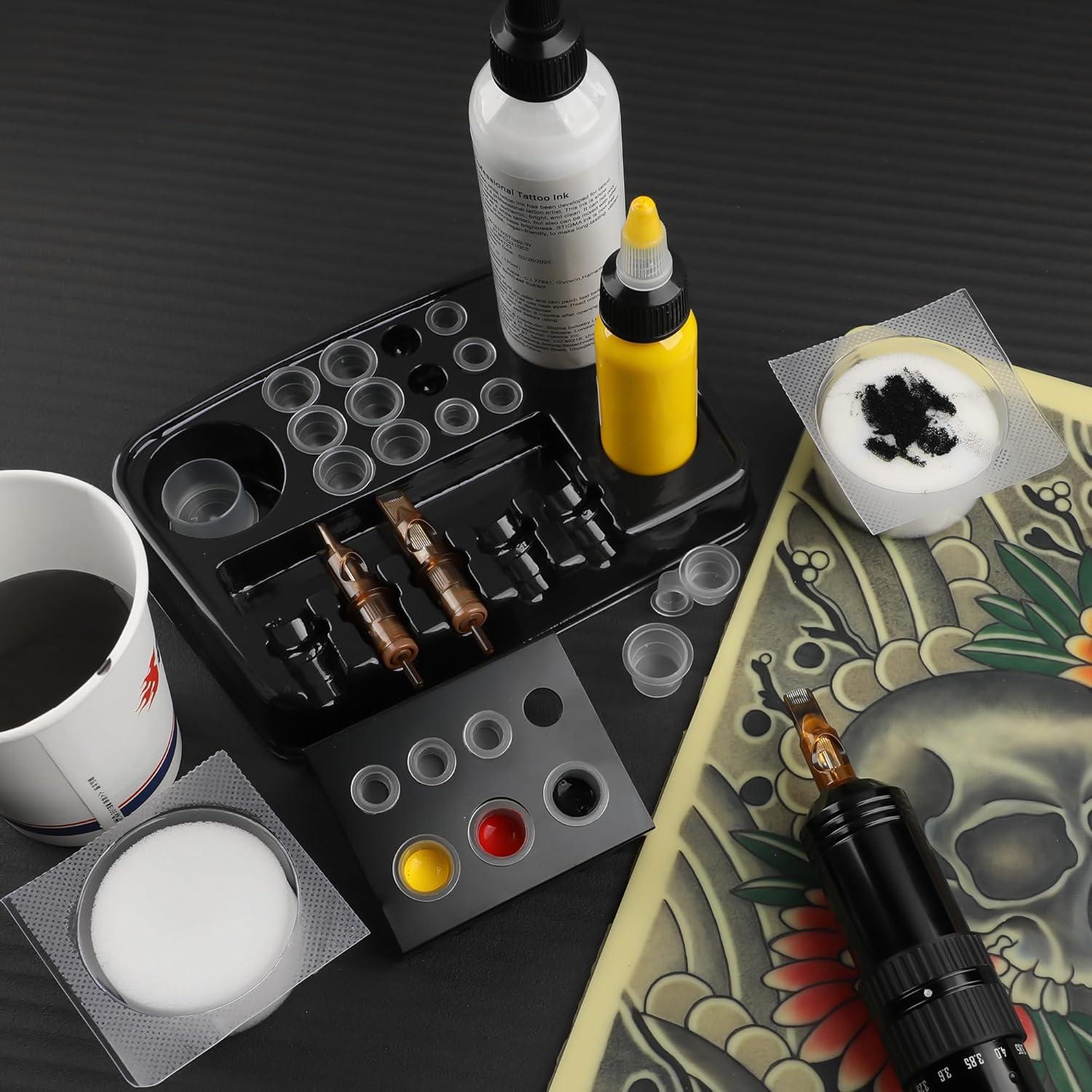 RHEIN 18 Tazas de Espuma para Tatuajes + Soportes y Bandejas