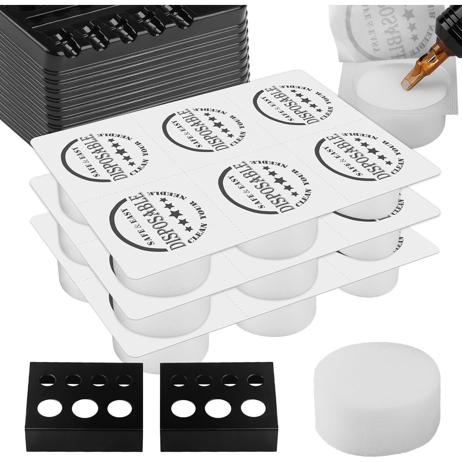 RHEIN 18 Tazas de Espuma para Tatuajes + Soportes y Bandejas