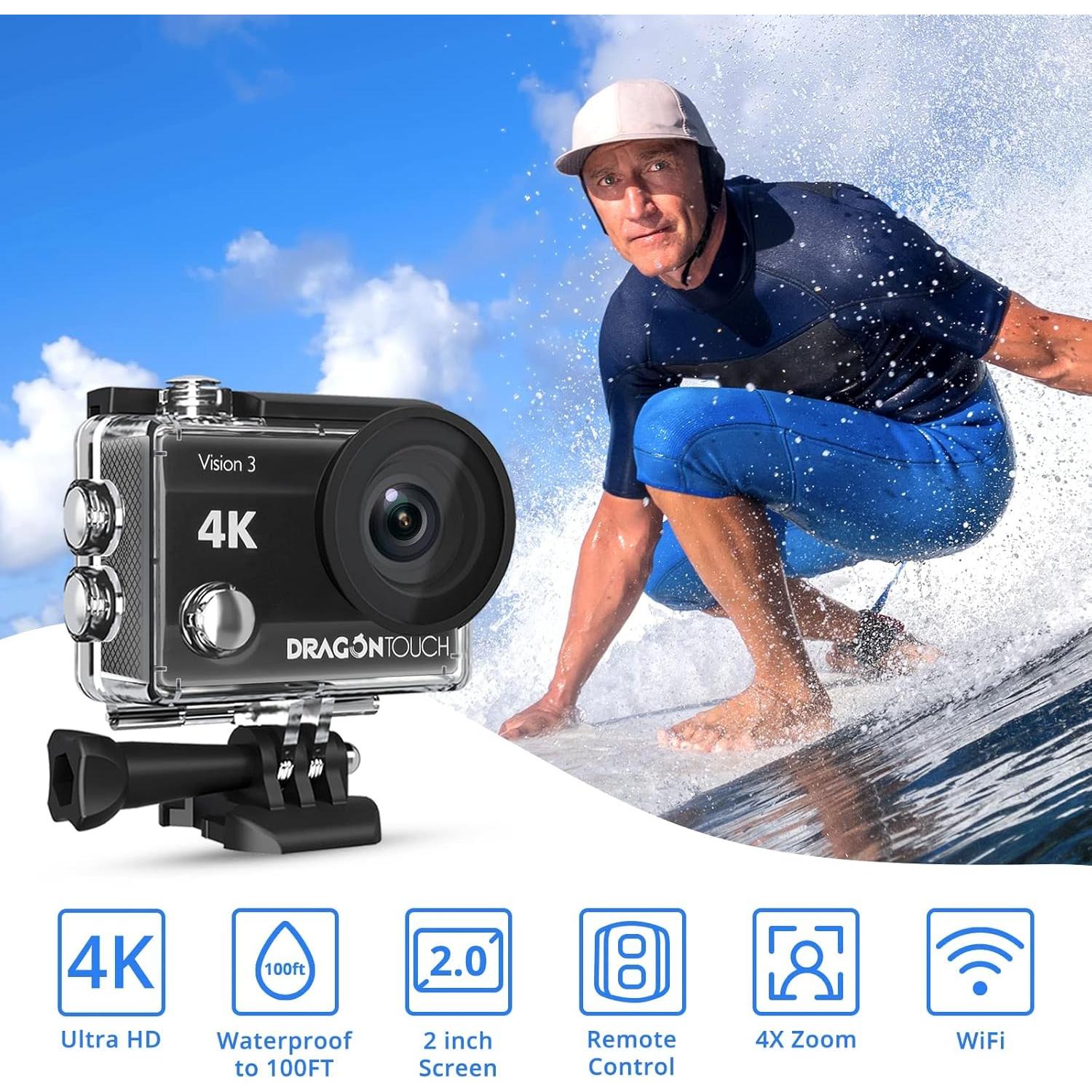 Cámara de Acción Dragon Touch 4K 20MP Impermeable 30m