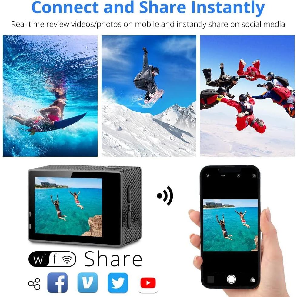 Cámara de Acción Dragon Touch 4K 20MP Impermeable 30m