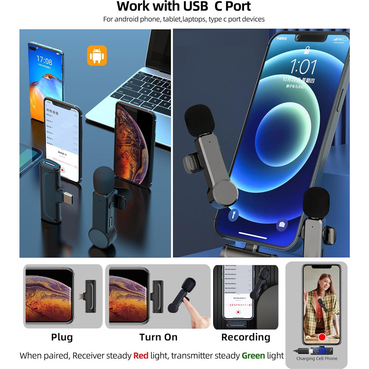 Micrófono Lavalier Inalámbrico USB-C NPTCL 100FT Grabación