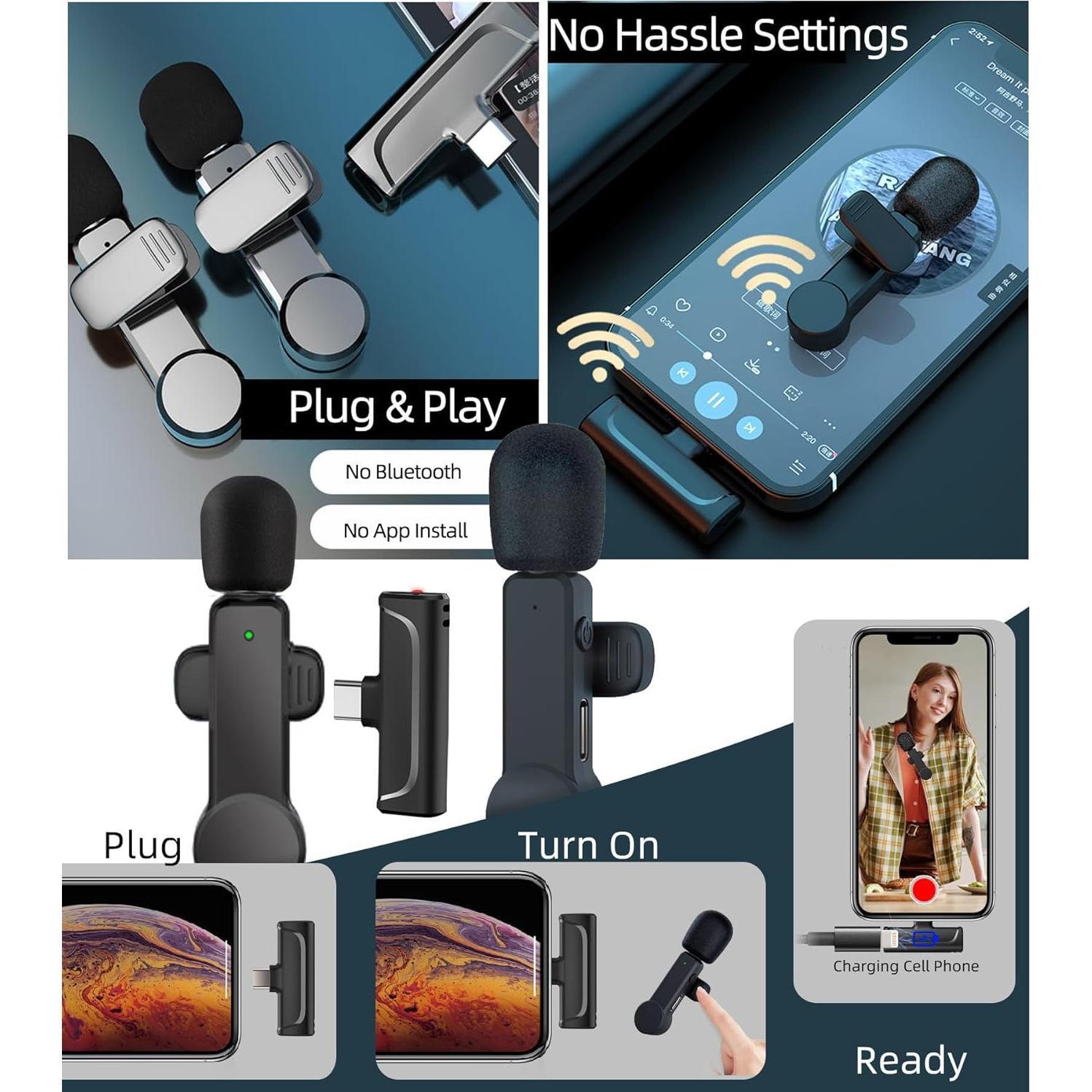 Micrófono Lavalier Inalámbrico USB-C NPTCL 100FT Grabación