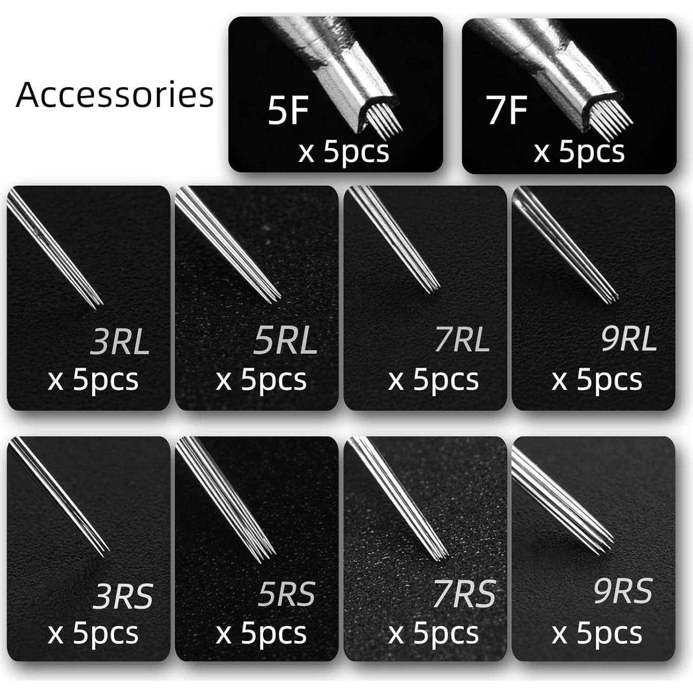 50 Agujas de Tatuaje Mixtas JimKing - 3RL, 5RL, 7RL, 9RL, 3RS, 5RS, 7RS, 9RS, 5F, 7F