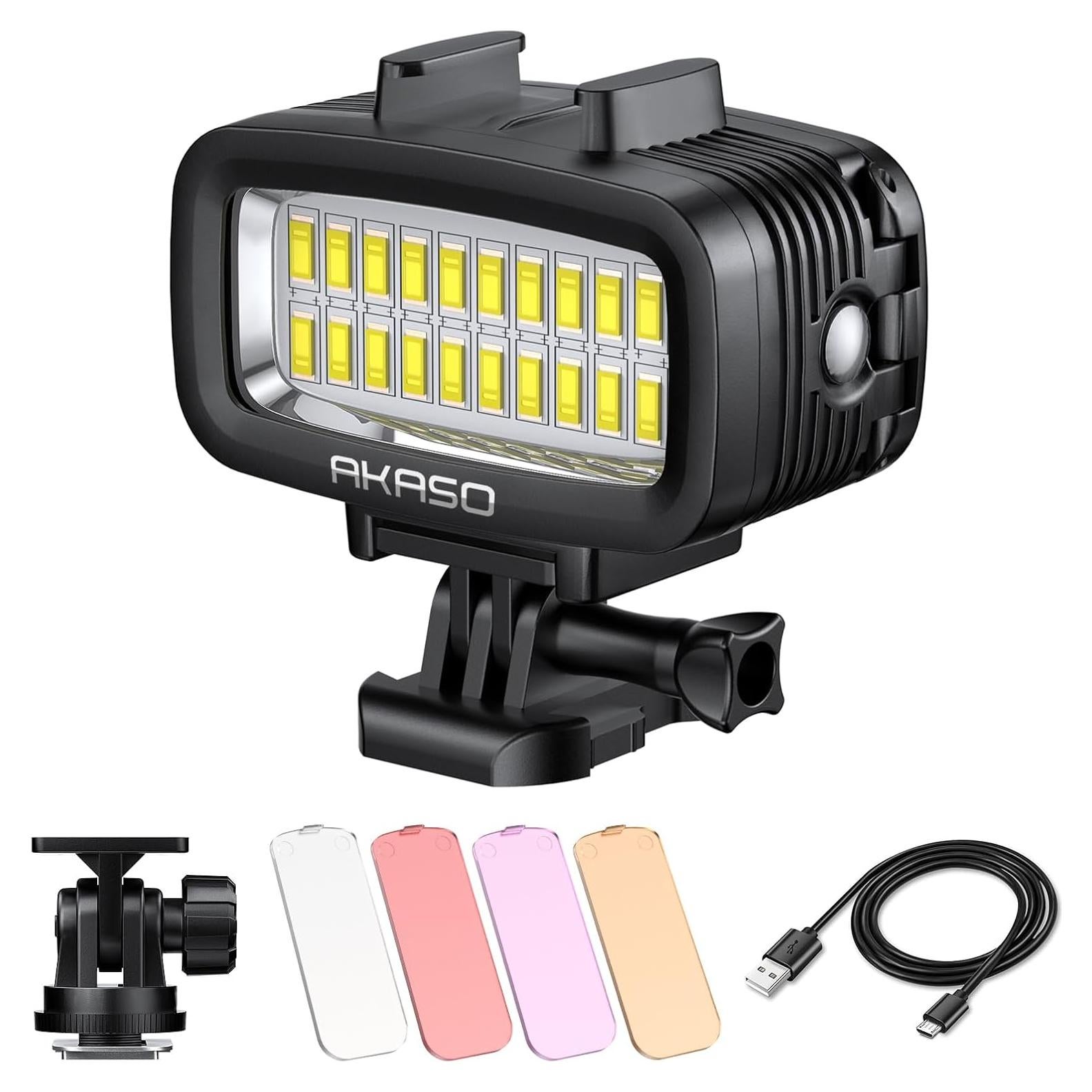 Luz Submarina AKASO 40m LED Regulable con Filtros para Cámaras