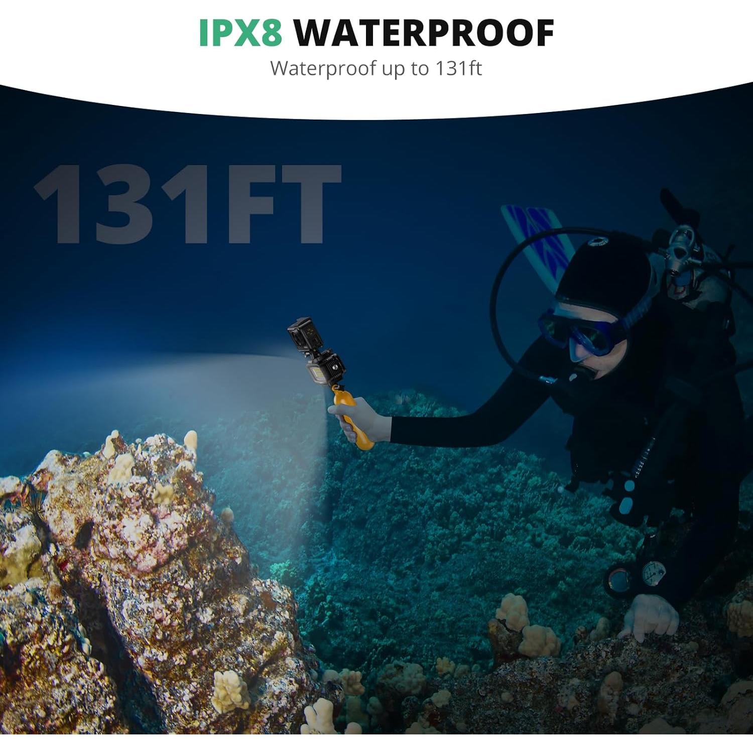 Luz Submarina AKASO 40m LED Regulable con Filtros para Cámaras