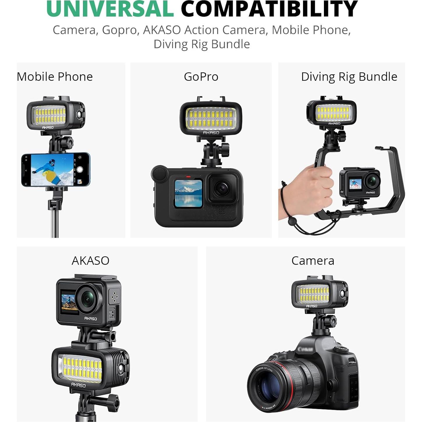 Luz Submarina AKASO 40m LED Regulable con Filtros para Cámaras