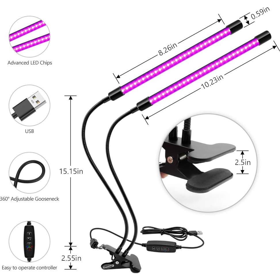 Lámpara UV Negra LED Doble Cabeza 20W YGS-Tech USB Ajustable