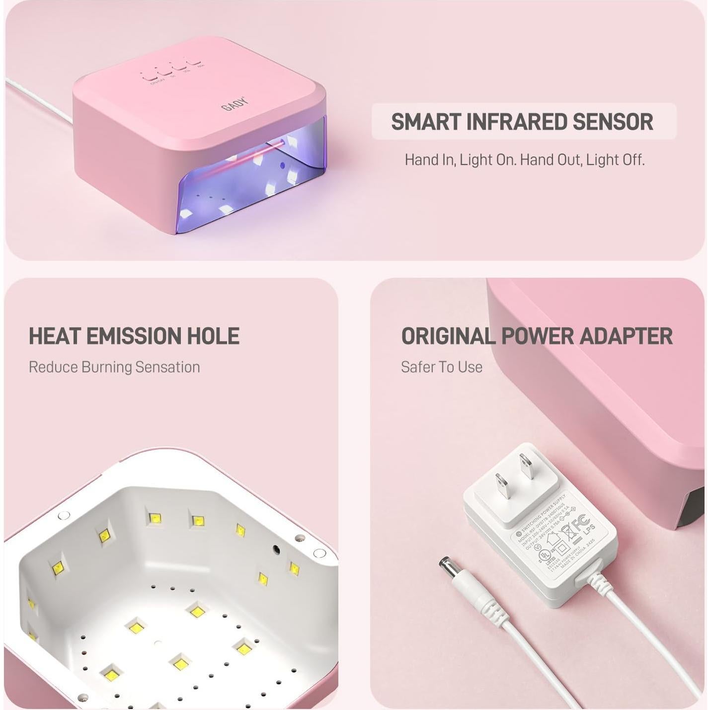 Secador de Uñas UV GAOY Rosa Profesional con Sensor y 3 Temporizadores