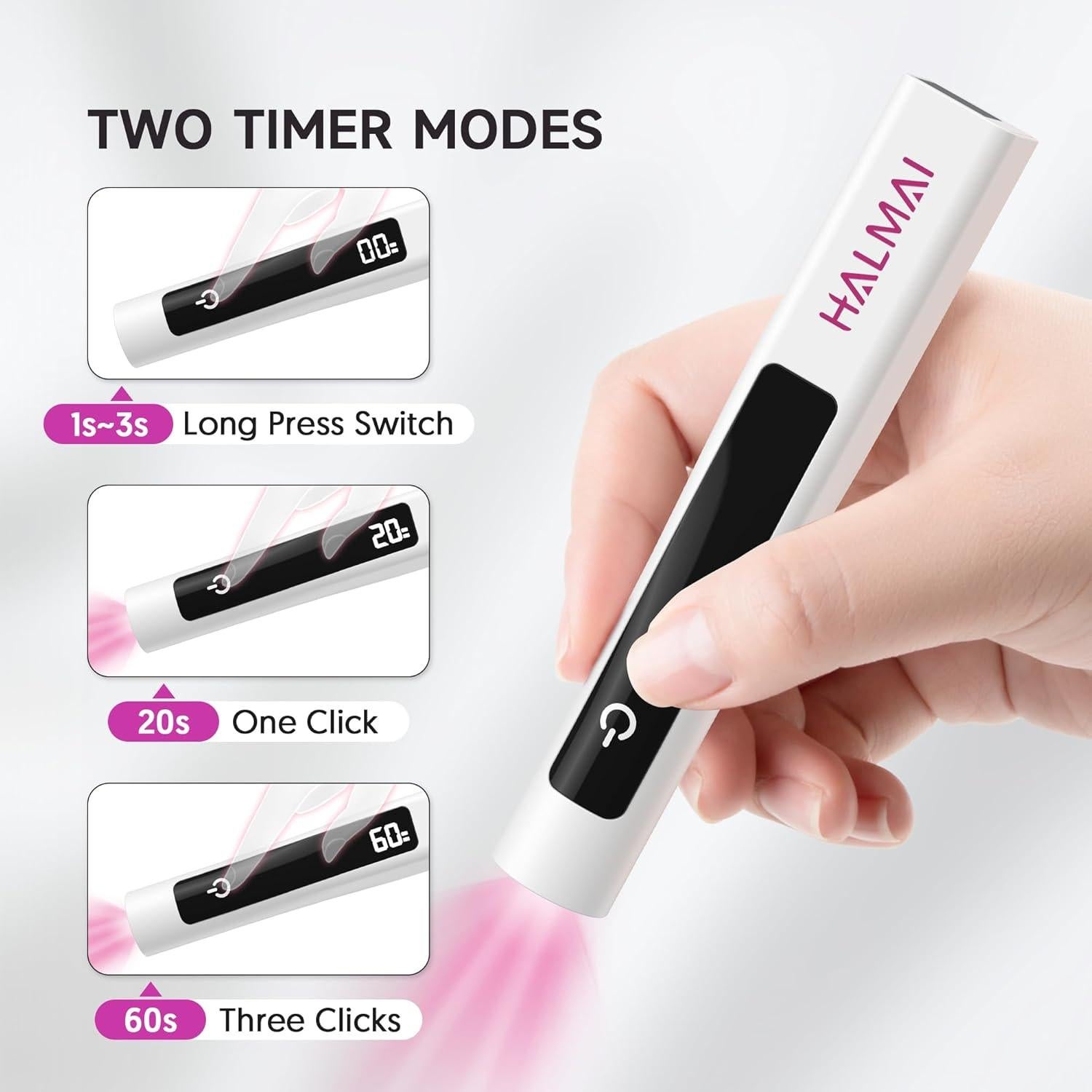 Lámpara UV portátil halmai para uñas con curado rápido 20/60s