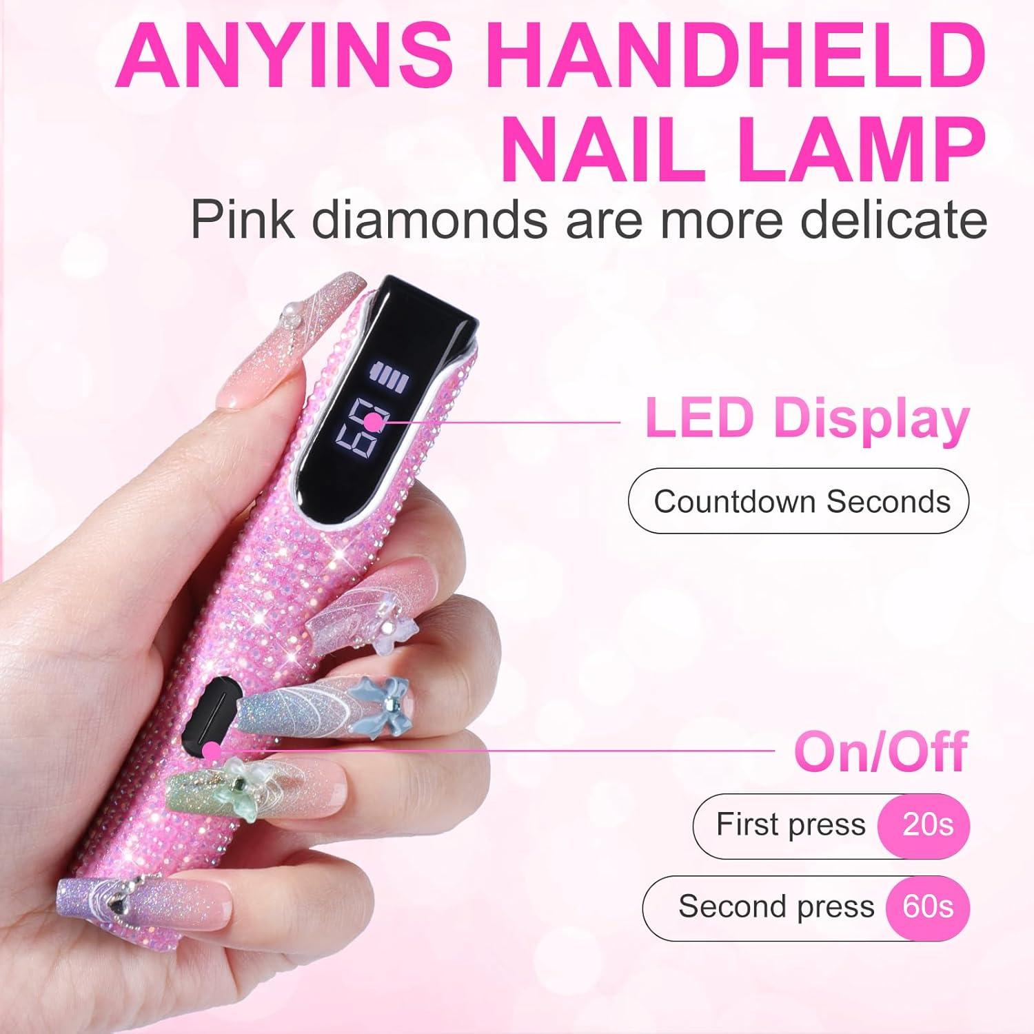 Lámpara UV de Mano ANYINS Rosa Inalámbrica 80g con Pantalla LED